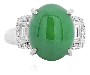 Certified 5.80 Carat Natural Jadeite Jade and Baguette Diamond Platinum Ring