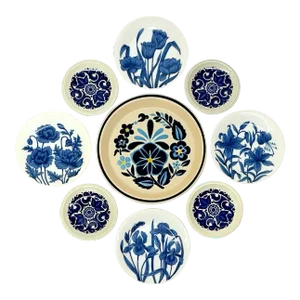 Graphic Blue and White Wall Plate Curation - Group of 9
