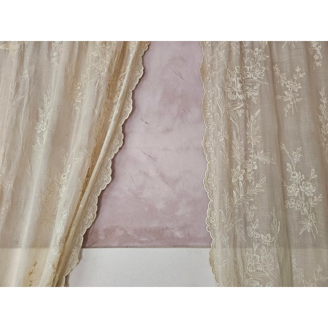 Curtain Panels and Embrasses in Cotton Voile with Cornely Embroidery, 1890s, Set of 4 For Sale - Image 6 of 18