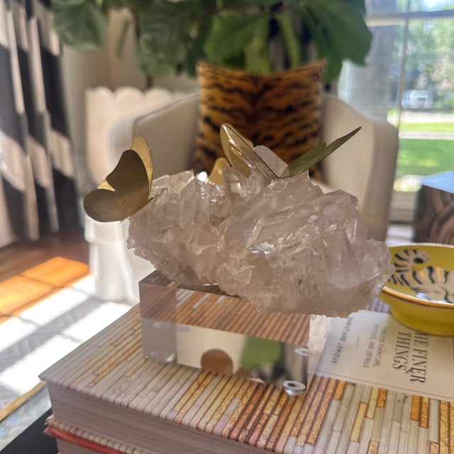 2020s Brass Butterfly and Quartz Object For Sale - Image 5 of 12