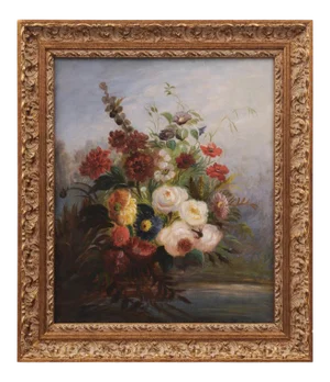 19th Century French Floral Still Life Oil Painting, Framed