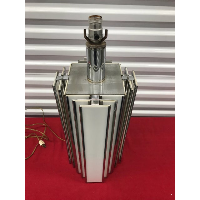 80s Art -Deco Lamp skyscraper style, gleaming plastic glasses geometric facades surface shape. Two switches one the bottom...