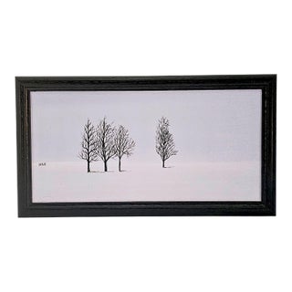 20th Century NLS Minimalist Four Trees Landscape Painting on Stretched Canvas For Sale