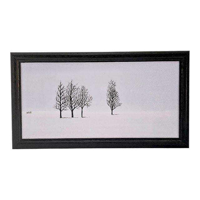20th Century NLS Minimalist Four Trees Landscape Painting on Stretched Canvas For Sale