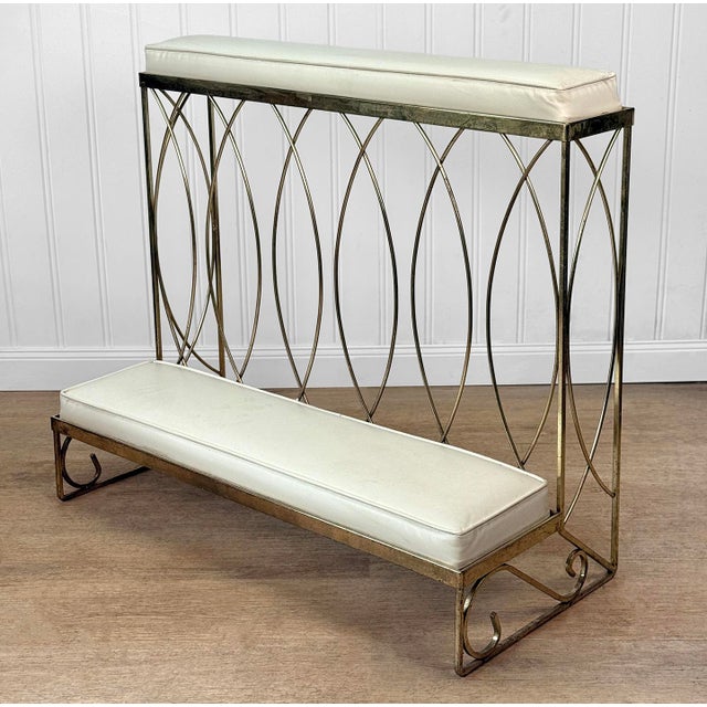 Mid-Century Brass & White Vinyl Sculptural Alter Kneeling Bench For Sale - Image 4 of 10