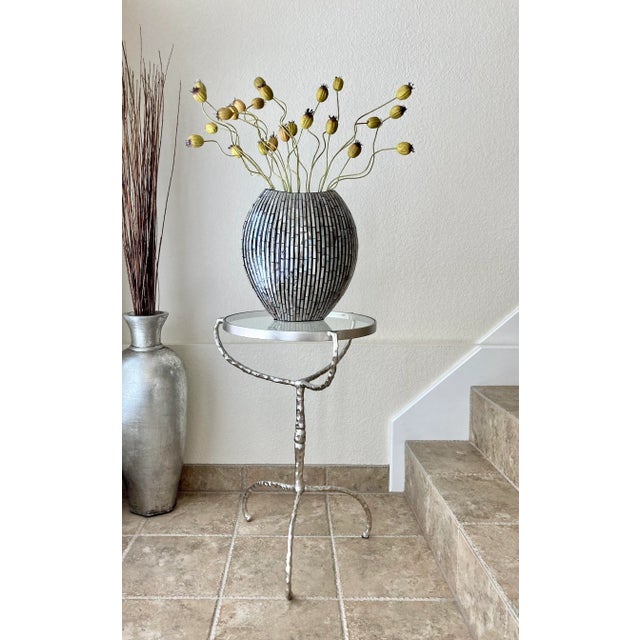 Modern Uttermost Circa 2010 Faux Bois Silver Leaf and Glass Guéridon Table For Sale - Image 3 of 13