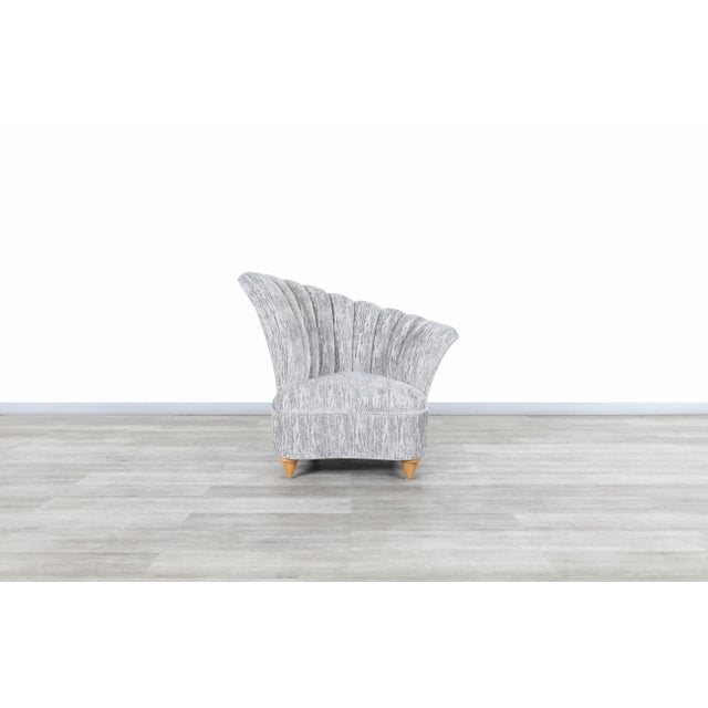 Vintage Hollywood Regency Channel Back Velvet Lounge Chairs, 1980s For Sale - Image 9 of 12
