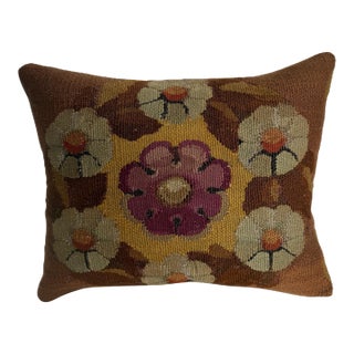 18th Century French Aubusson Tapestry Pillow With Floral Medallion For Sale