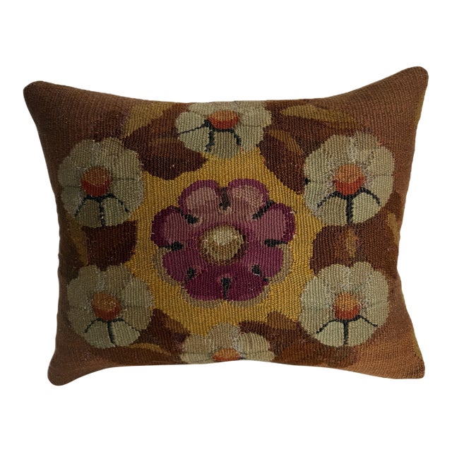 18th Century French Aubusson Tapestry Pillow With Floral Medallion For Sale