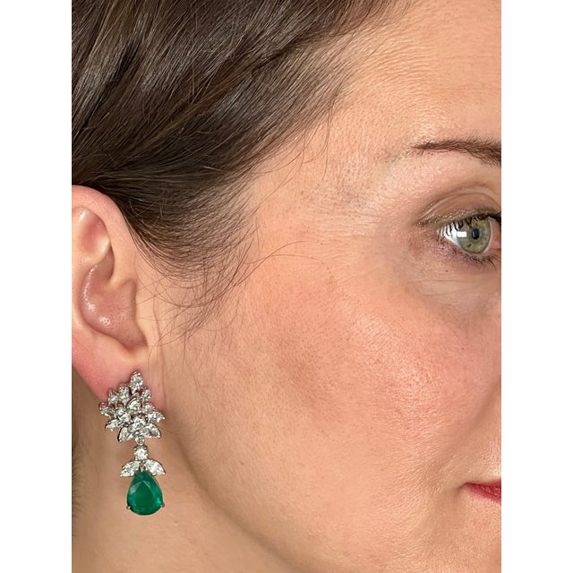 Metal 6.79 Carat Certified Colombian Minor Emerald Diamond Removable Drop Earrings Pt For Sale - Image 7 of 8