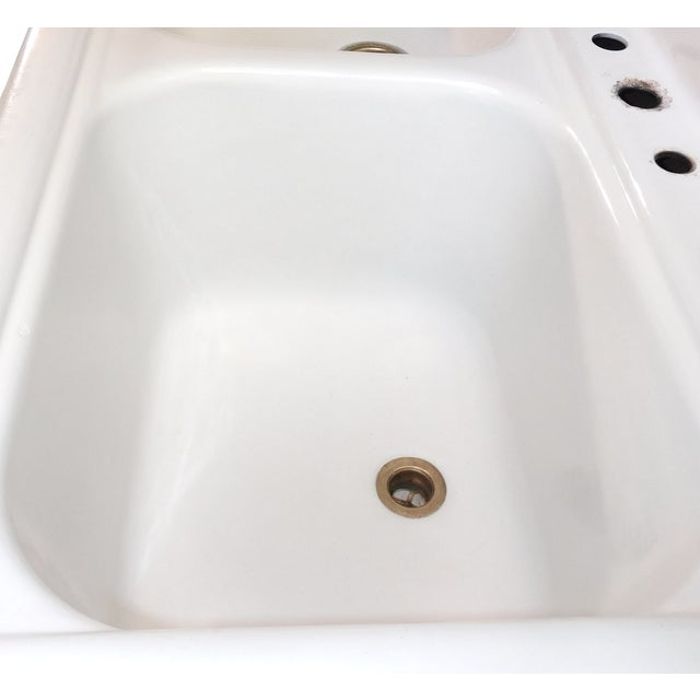 Iconic 1957 Vintage Kohler Sea Cliff 50" Wide Double Basin Porcelain & Cast Iron Kitchen Sink For Sale - Image 11 of 18