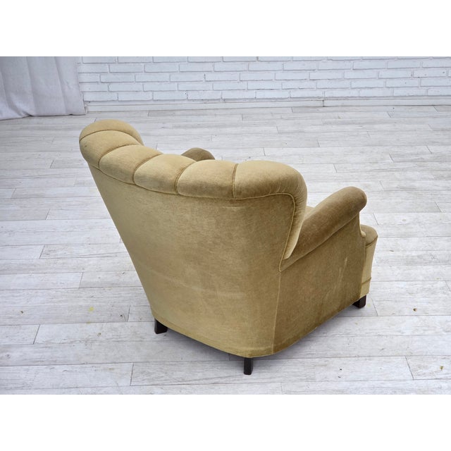 Vintage Danish Lounge Chair in Green Furniture Velour and Oak, 1960s For Sale - Image 9 of 18