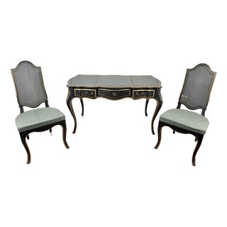 1960s Drexel French Louis XV Provincial Style Writing Desk W/ Matching Chairs For Sale