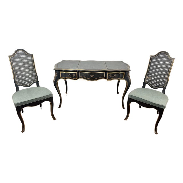 1960s Drexel French Louis XV Provincial Style Writing Desk W/ Matching Chairs For Sale