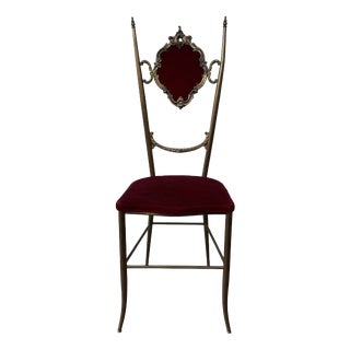 Vintage Chiavari Chair in Brass and Velvet, 1960s For Sale