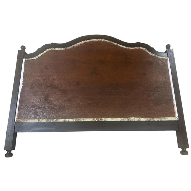 New Schumacher Chinoiserie ‘Brantwood Vine’ Belgian Linen Upholstery on Antique 19th Century Walnut Headboard For Sale In Saint Louis - Image 6 of 7