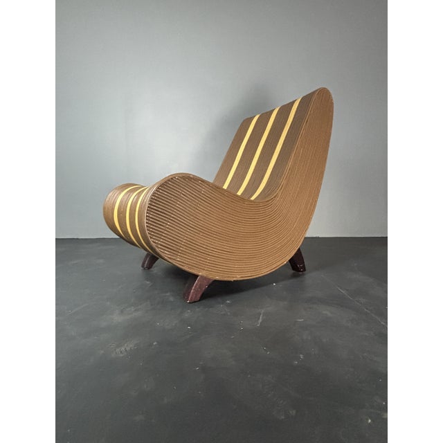 Brown Curvy Wavy Pencil Reed Rattan and Bamboo Lounge Chair, 1970s For Sale - Image 8 of 18