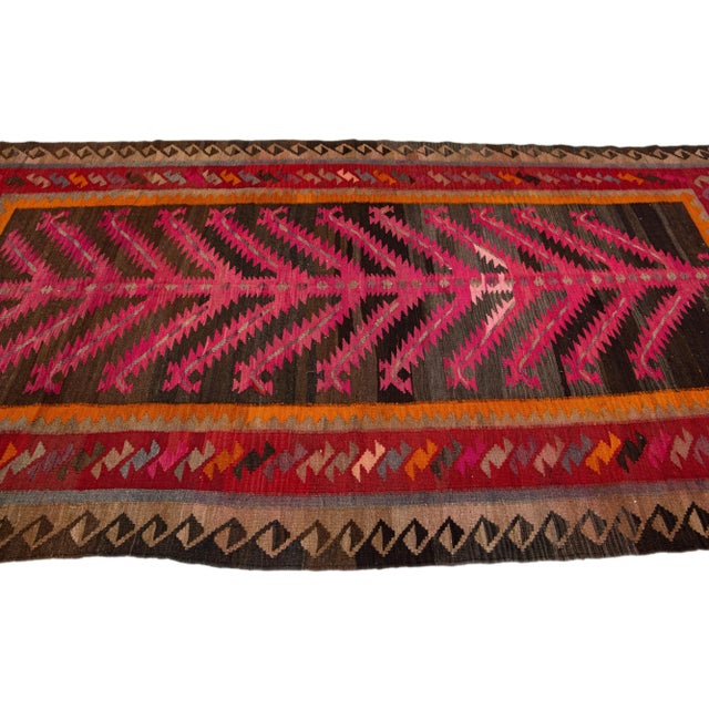 1960s 1960s Vintage Turkish Kilim Pink Handmade Tribal Wool Rug For Sale - Image 5 of 8