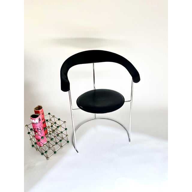 Vintage Italian Modernist Canasta Chair in Black Leather and Metal from Arrben, 1970s-1980s For Sale - Image 10 of 16