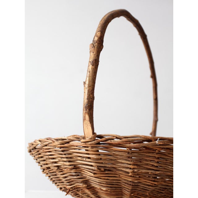 Brown Antique Willow Gathering Basket With Branch Handle For Sale - Image 8 of 14