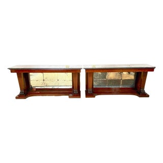 Monumental Pair Regency Revival Mahogany & Marble Consoles Manner Thomas Hope For Sale