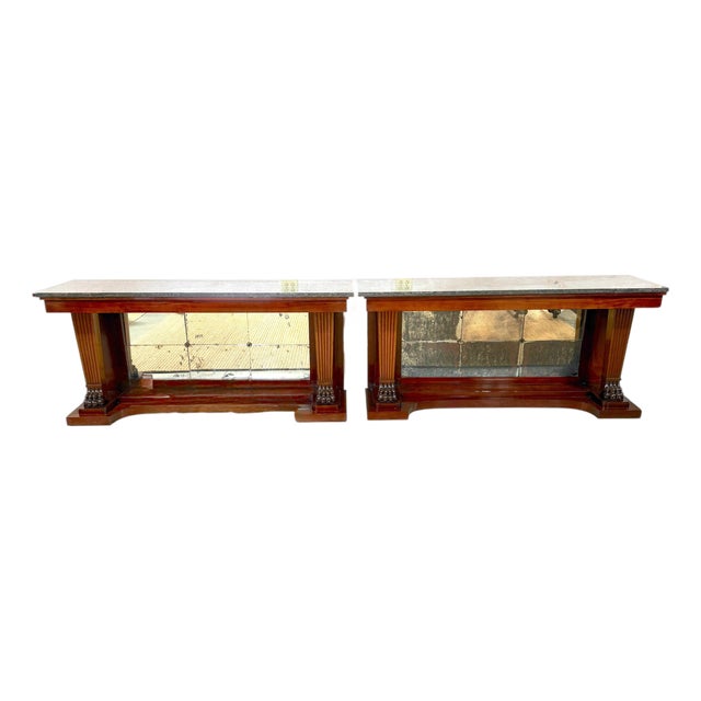 Monumental Pair Regency Revival Mahogany & Marble Consoles Manner Thomas Hope For Sale