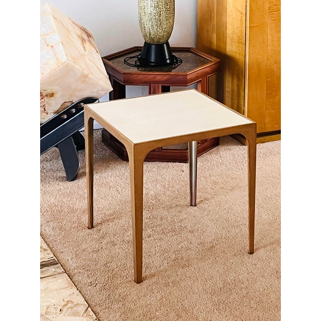 Metal 'Esquisse' Gilt Finish and Goatskin Top Side Table by Design Frères For Sale - Image 7 of 7