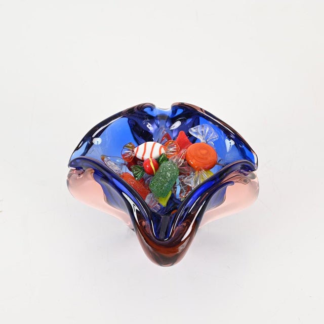 Blue Pink and Blue Sommerso Murano Glass Bowl form Fratelli Toso, Italy, 1960s For Sale - Image 8 of 18