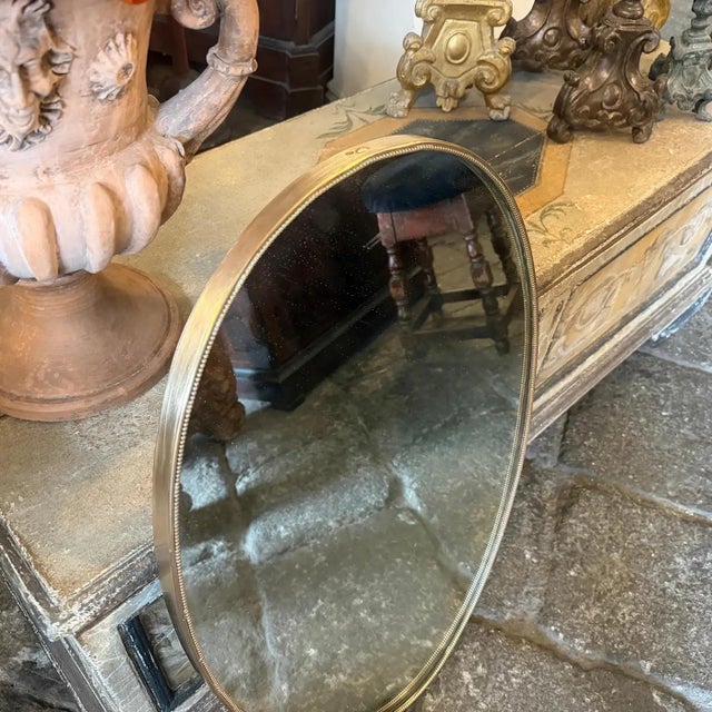 1950s 1960s Giò Ponti Style Mid-Century Modern Brass Italian Oval Wall Mirror For Sale - Image 5 of 13