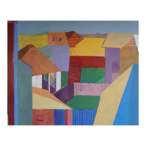Houses and Fences Abstract Oil Painting