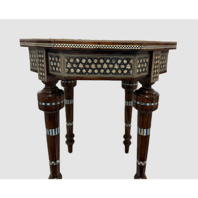 Wood Handmade Mother of Pearl Inlay Round Side Table – Wood Accent Table – Egyptian Artisan Furniture For Sale - Image 7 of 7