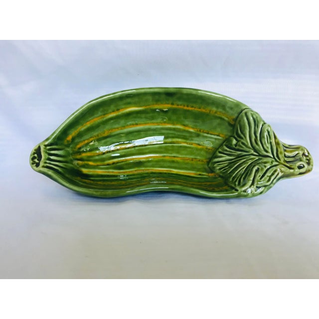 Ceramic Late 20th Century Olfaire PortugalMajolica Zucchini Dish For Sale - Image 7 of 7