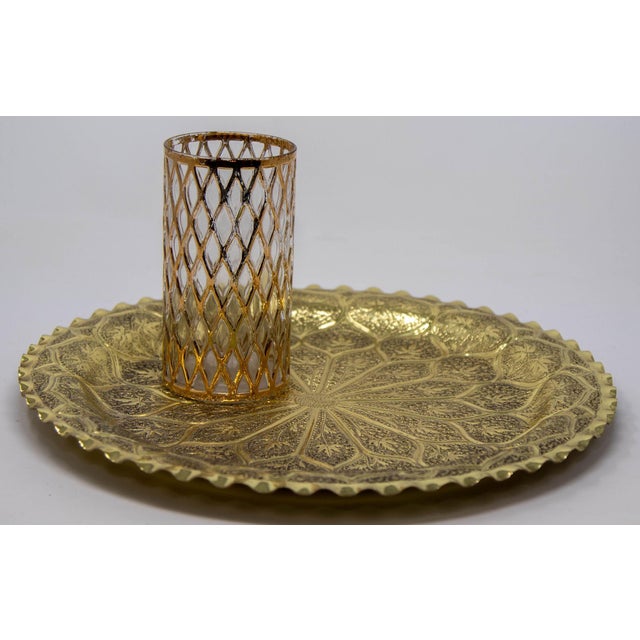 Antique 1960s Moroccan Brass Tray Hand Hammered with Moorish design, Islamic Metalwork. Dimension: 13 inches Diameter....