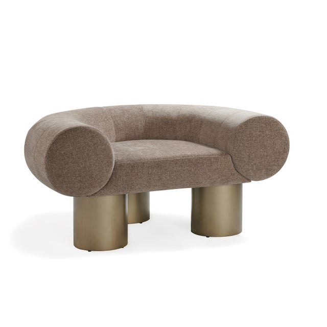 2020s Mia Modern Curved Brown Accent Chair with Gold Metal Legs For Sale - Image 5 of 5