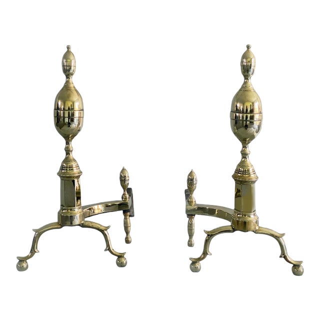 American Brass Double Lemon Top Andirons For Sale