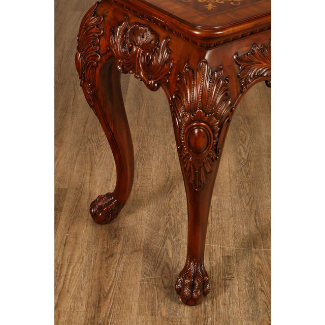 Wood Maitland-Smith Georgian Style Carved Mahogany Inlaid Console Table For Sale - Image 7 of 18