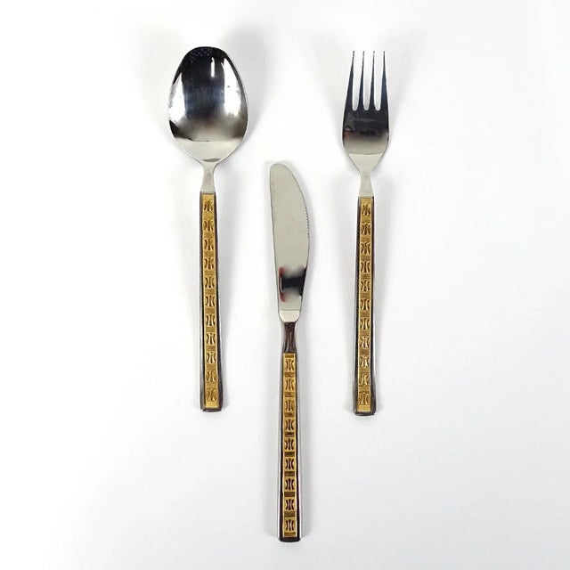 Gold Vintage 24 Carat Gilded Stainless Steel Cutlery Set, Set of 70 For Sale - Image 8 of 14