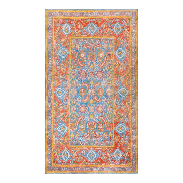 Small Scatter Size Light Sky Blue Ground Color Rustic Tribal Geometric Herati Design Antique Indian Cotton Agra Rug For Sale
