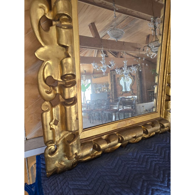 Antique 18th Century Gold Leaf Mirror Carved Wood For Sale - Image 9 of 11