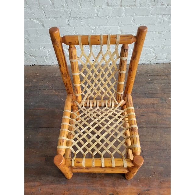 Rustic 1940s Rustic Pine Log & Rawhide Side Chair For Sale - Image 3 of 15