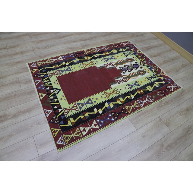 Tribal 1980s Tribal Burgundy Hand Knotted Rug For Sale - Image 3 of 13