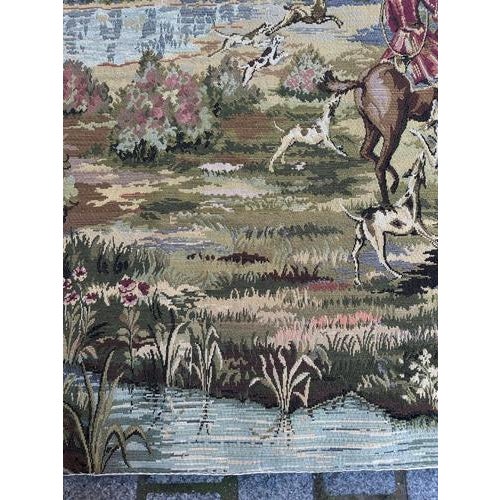 Vintage French Jacquard Tapestry with Hunters and Hounds in the style of Aubusson, 1970s For Sale - Image 3 of 18