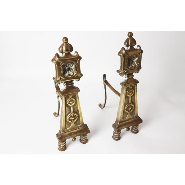 Brass Andirons with the Knights Templar Flower, 1850s, Set of 2 For Sale - Image 9 of 15