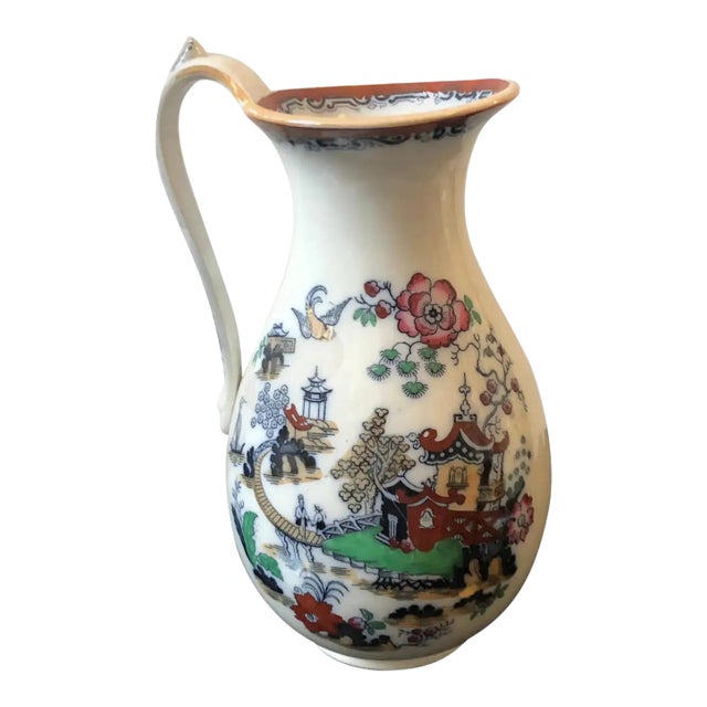 1870 Victorian British Chinoiserie Decor Ceramic Jug For Sale