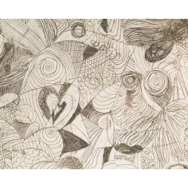 Printmaking Materials Abstract Etching With Heart Designs by Mae Alice Engron For Sale - Image 7 of 7