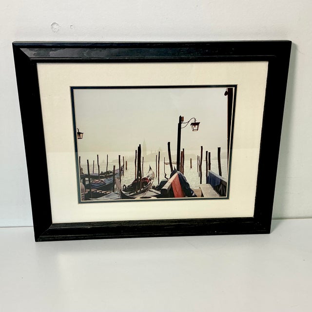 1980s 1980s Vintage Italian Coastal Venus Gondolas at Dock Framed Photography For Sale - Image 5 of 14
