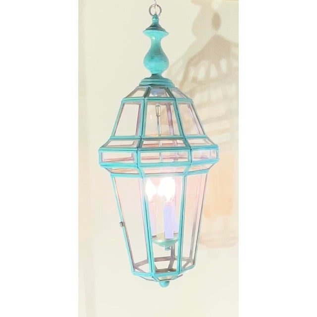 American Vintage Solid Brass French Style – Verdigris – Hexagonal Chandelier -31”h X 12”w For Sale - Image 3 of 17