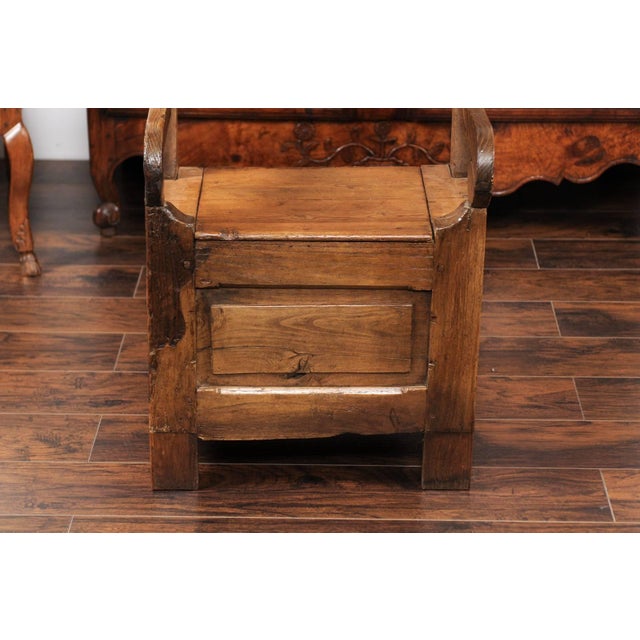 English English Country Pine Chair circa 1800 with Scrolled Arms and Lift-Top Seat For Sale - Image 3 of 12