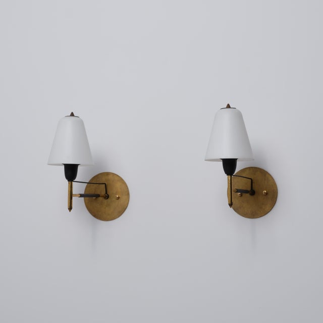 Italian Brass and Opaline Glass Wall Sconces, 1950s, Set of 2 For Sale - Image 13 of 13