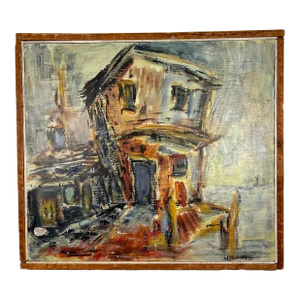House on Dock w.m. Stravinsky Framed Painting 1979